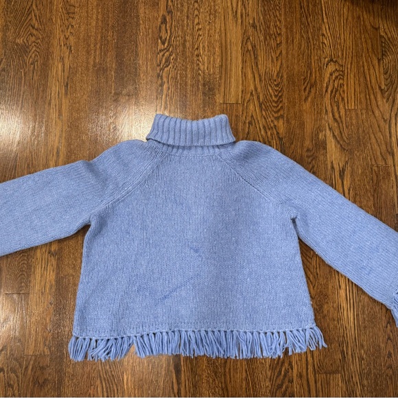 Tory Burch Light Blue Fringe Turtleneck Sweater - Picture 1 of 11